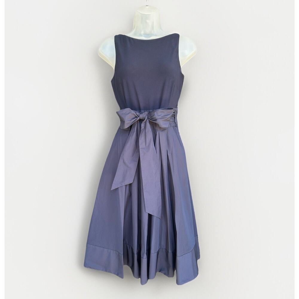Lauren Ralph Lauren Yuko Taffeta Bow Dress Size 4 Navy Autumn Wedding Guest